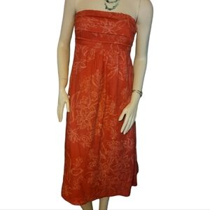 Banana Republic* Strapless* Linen* Sun Dress* Coral/ White Botanical Pri…